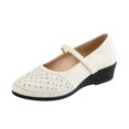 thumbnail image 3 of YOUYEDIAN Mary Jane Shoes Women Fashion Wedge Heel Slip On Versatile Rhinestone Deco Round Toe Comfy Shoes Casual One Strap Outdoor Walking Dress Shoes, 3 of 5