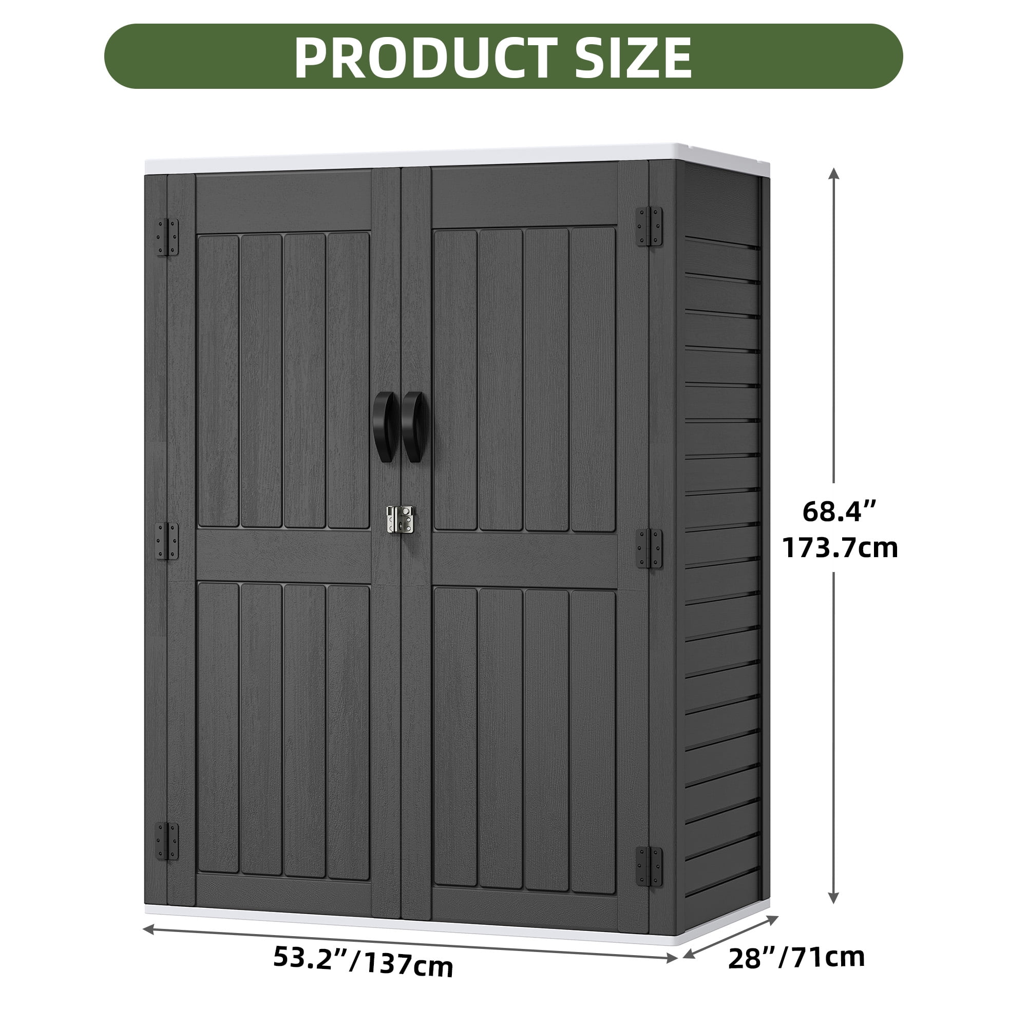Uforic Outdoor Storage Shed, Vertical Lockable Tool Storage Resin Shed for Garden, Garage, Patio, No Shelves Included, Gray