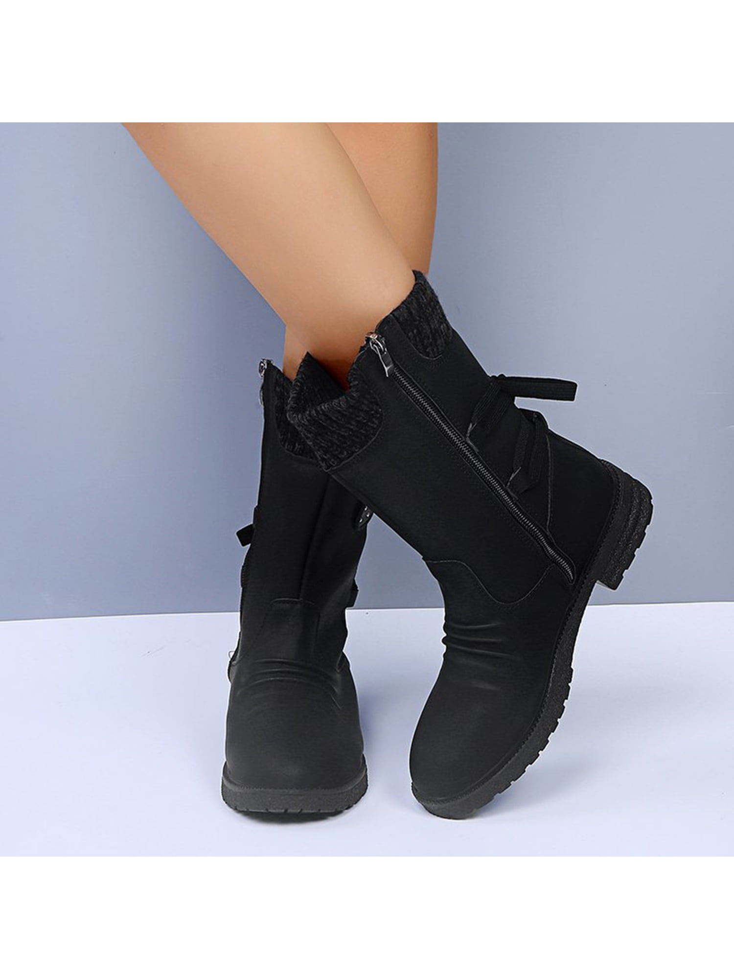 Details about   New Women Mid-calf Boots Fur Trim Hidden Wedge Heel Winter Pull on Shoes Outdoor