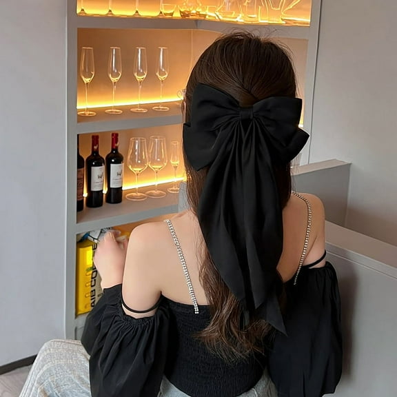 Nvzi-a Bow tiara bridal Black toast dress hairpin pearl velvet premium spring clip