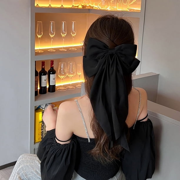 Xiao Hua Tiara de lazo para novia, vestido de novia en tono negro tostado, horquilla de terciopelo perlado, clip de resorte premium