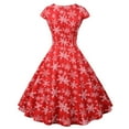 thumbnail image 4 of Ecqkame Cocktail Dresses Modest Wedding Guest Dress Women Short Sleeve V Neck Christmas 1950s Housewife Evening Party Prom Dress Red S, 4 of 9