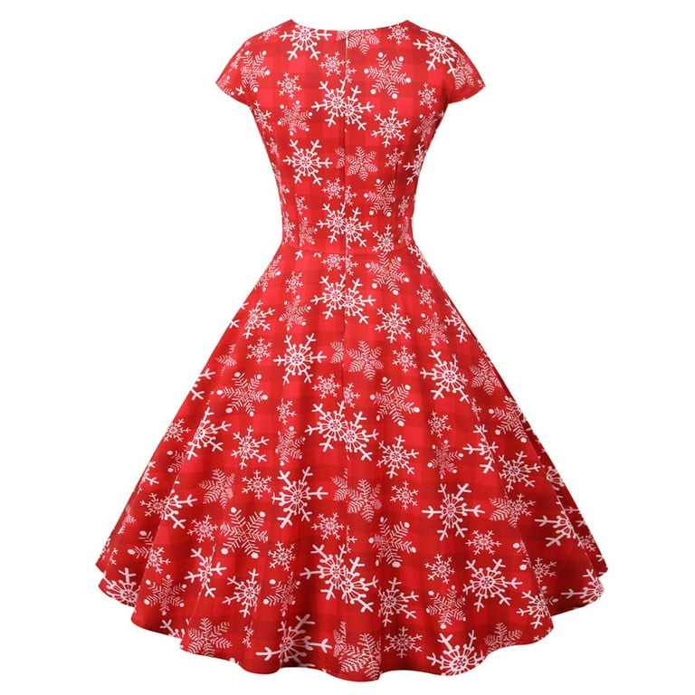 modest red christmas dress Ecqkame Cocktail Dresses Modest Wedding Guest Dress Women Short Sleeve V Neck Christmas 1950s Housewife Evening Party Prom Dress Red S, Women's, Size: