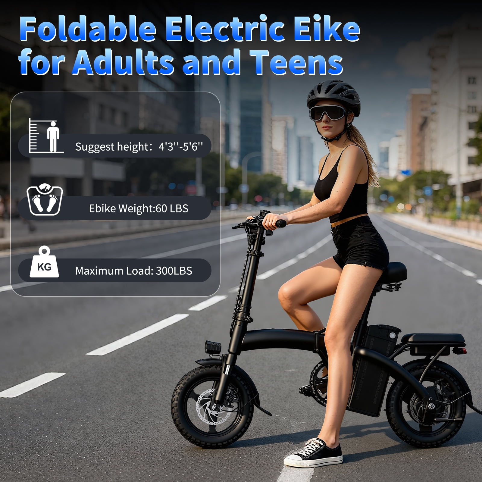 A14 Electric Bike for Adults, 48V 10Ah Battery Peak 700W Motor, 20 MPH Max Speed, 25KM Range, 14*2.125inch Tires with Front & Rear Racks, Electric Commuter Bicycle for Daily Use