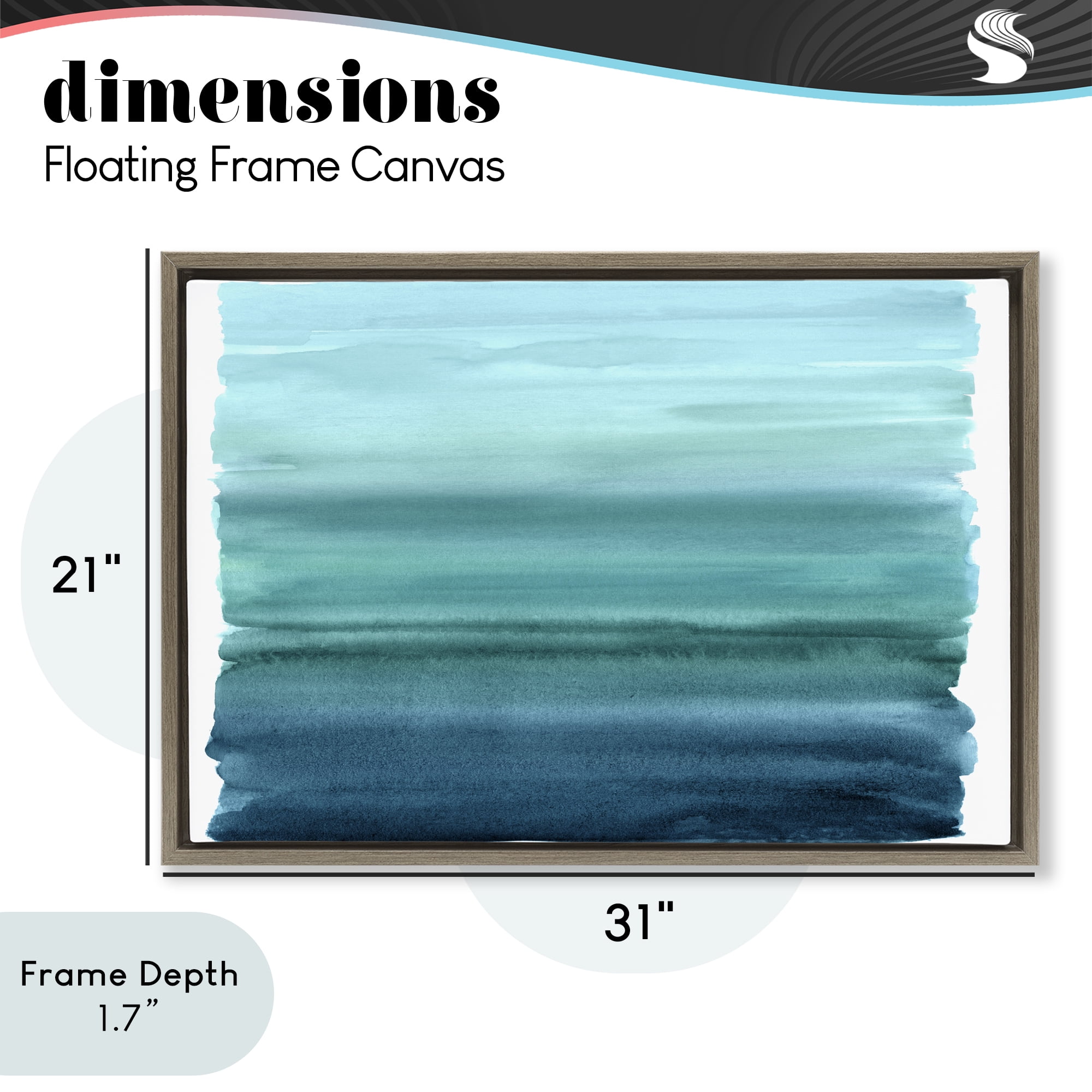 Stupell Industries Ombre Teal Gradient Brown Framed Floater Canvas Wall Art, design by Allie Corbin