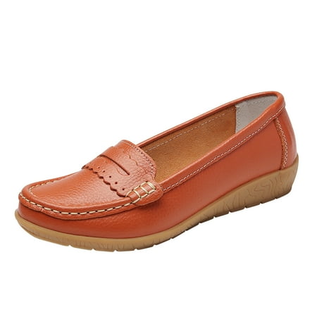 KIJBLAE Women s Loafers Comfortable Slip On Flats Shoes Breathable Soft Sole Driving Walking Shoes Orange 37