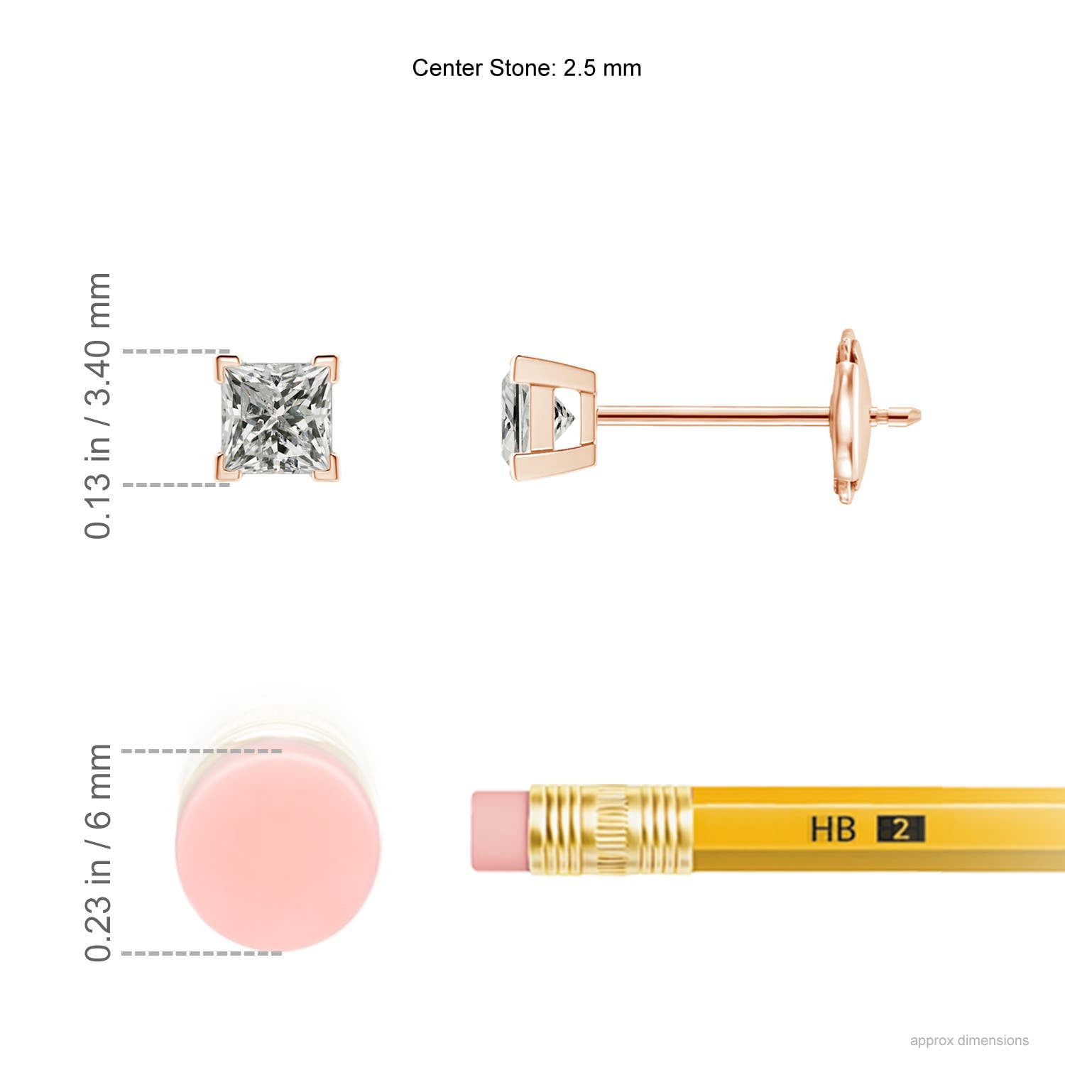 Angara Earrings - Natural Princess Cut Diamond Solitaire Stud Earrings in 14K Rose Gold for Women | April Birthstone Jewelry, Birthday, Anniversary, Jewelry Gift for Women