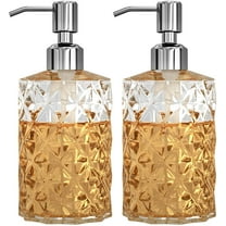 Soap Dispenser - 2 Pack, 12 Oz Clear Diamond Design Glass Refillable Hand Soap Dispensers; with 304 Rust Proof Stainless Steel Pump, Lotion Dispensers for Kitchen, Bathroom