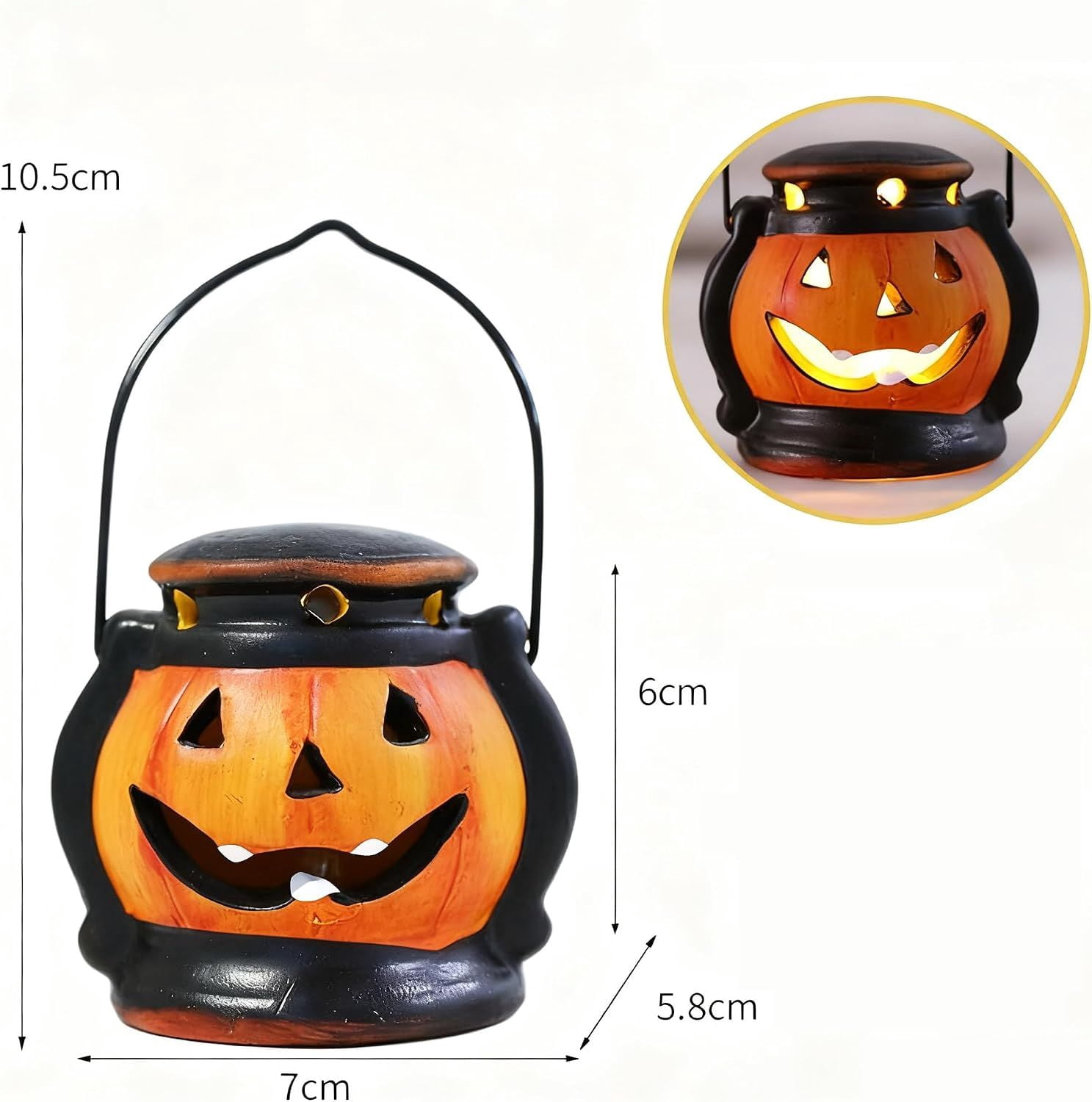Set of 4 Light Up Ceramic Pumpkin Skull Figurines for Halloween Table Decor