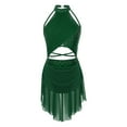 thumbnail image 4 of SiiRoh Women's Lyrical Dance Dress Glittery Cutout Strappy Backless Halter Skirted Leotard Dancewear Green L, 4 of 7