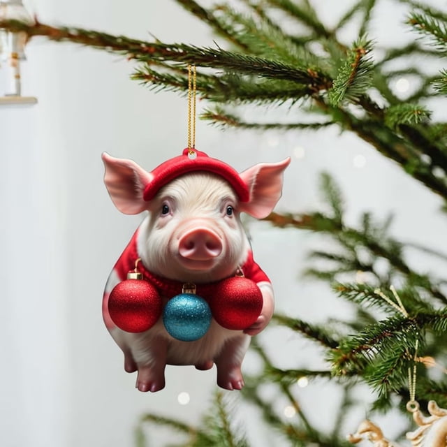 Xihbxyly Colgante Navideño de Cerdo, Adorno Festivo de Acrílico, Llamativo Adorno Navideño, Versátil, Ideal para Decorar La Repisa de La Chimenea, Material Seguro y No Tóxico, 8 X 6 Cm