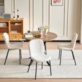 thumbnail image 3 of NORDICANA 37 Inch Round Dining Table Set for 4, Modern Small Circle Kitchen Coffee Set for Apartment Living Room Office, Save Space(Brown Wooden Table + 4 White Boucle Chairs), 3 of 9