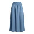 thumbnail image 6 of Women's Summer Cotton Linen Button Front Elastic High Waist Swing A Line Midi Skirt for Work Blue, 6 of 6
