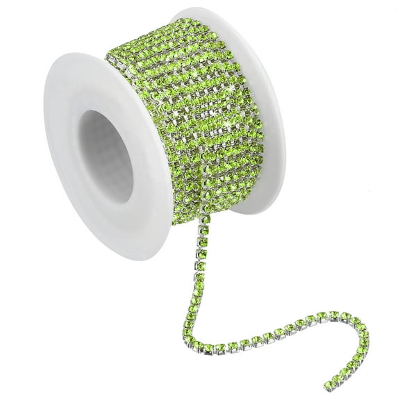 11 Yards Crystal Rhinestone Chain, 3mm Sew on Close Claw Chain Trim, Silver Bottom, Light Green