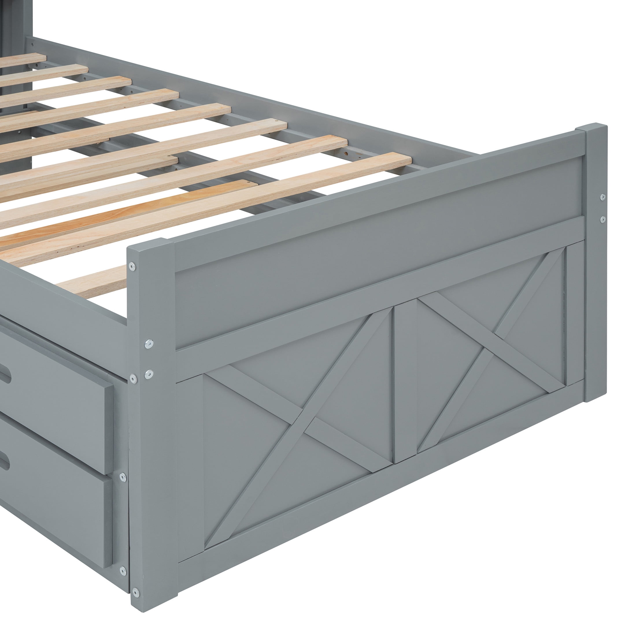Noble House Twin Size Wooden Bed with Trundle, Drawers, Storage Headboard and Outlets, Gray