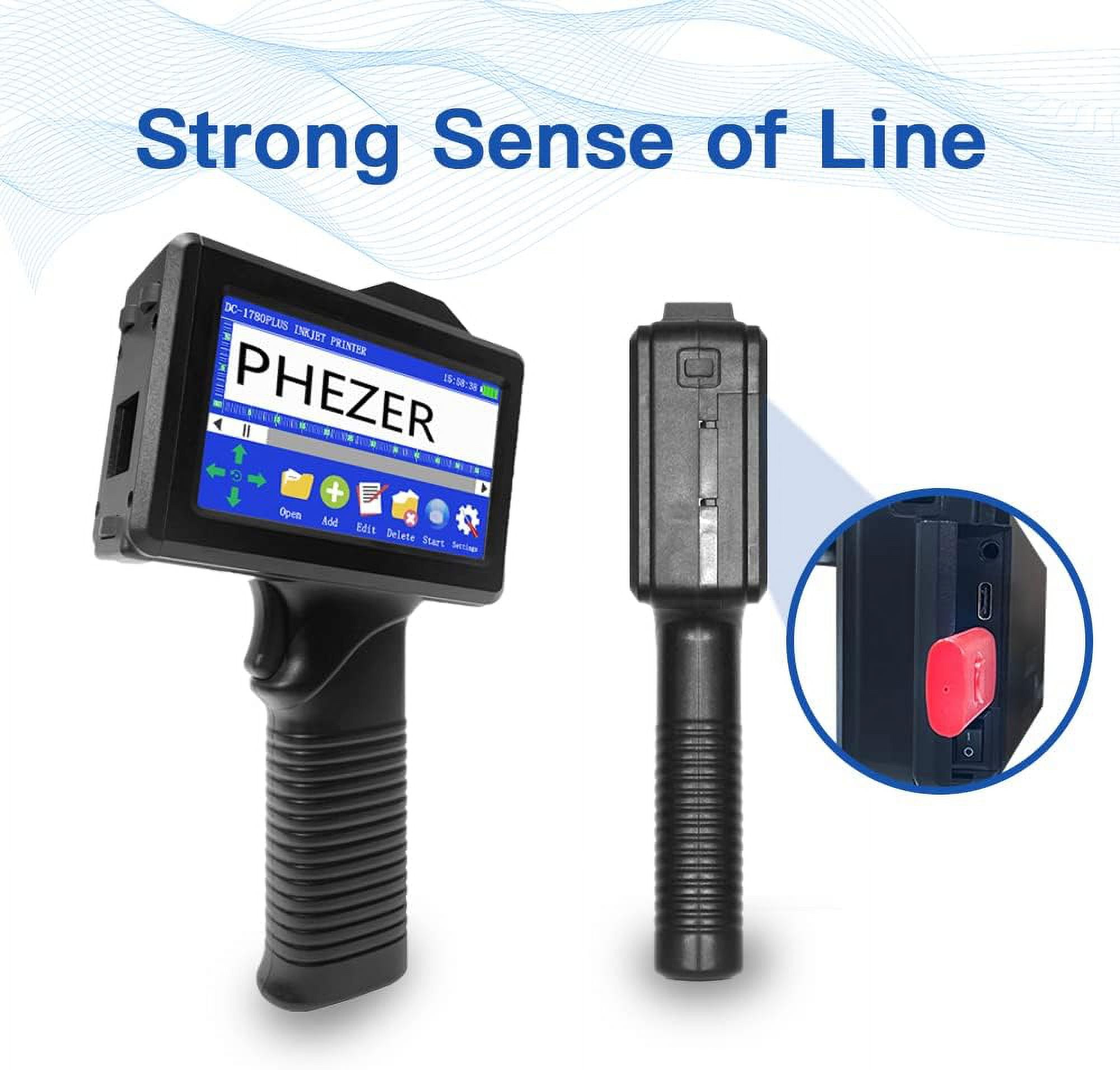 Phezer Portable Handheld Inkjet Printer for Any Surface, Portable Coding Machine for Retail Expiry Date/Time/Barcode/QR Code/Logo/Label, P18 Ink Printer with 4.3" Touch Screen with 1 Ink Cartridge