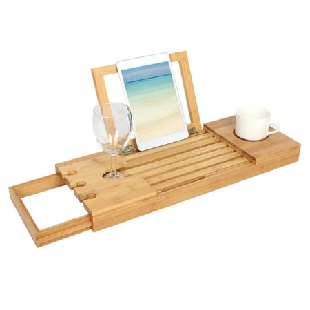 Lhcer Bamboo Bathroom Tray Telescoping Bathtub Desk For Phone