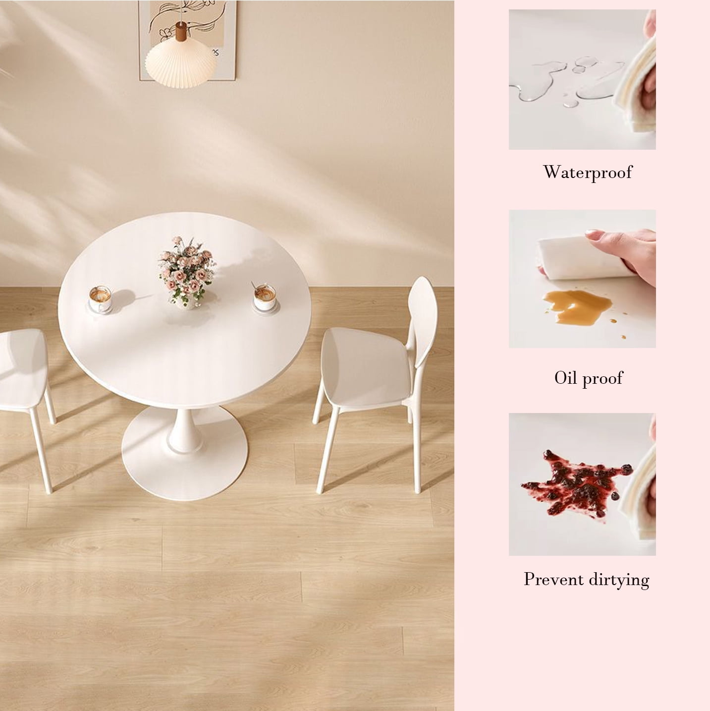 Miniyam 31.5" Round Dining Table for 2-4, Small Modern Kitchen Table with White Pedestal Base