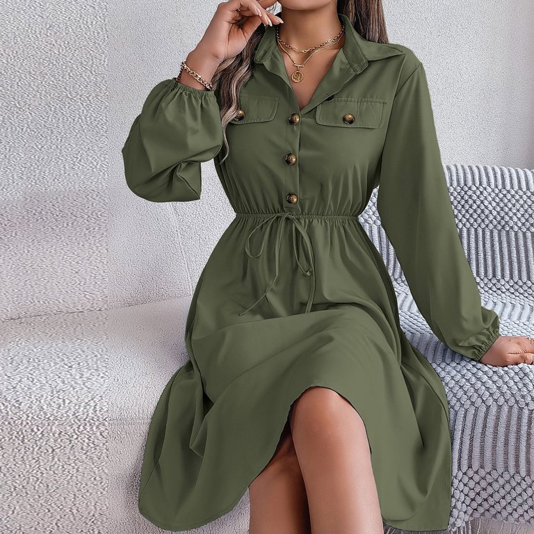 green shirt dress midi Pop of Color Midi Shirt Dress