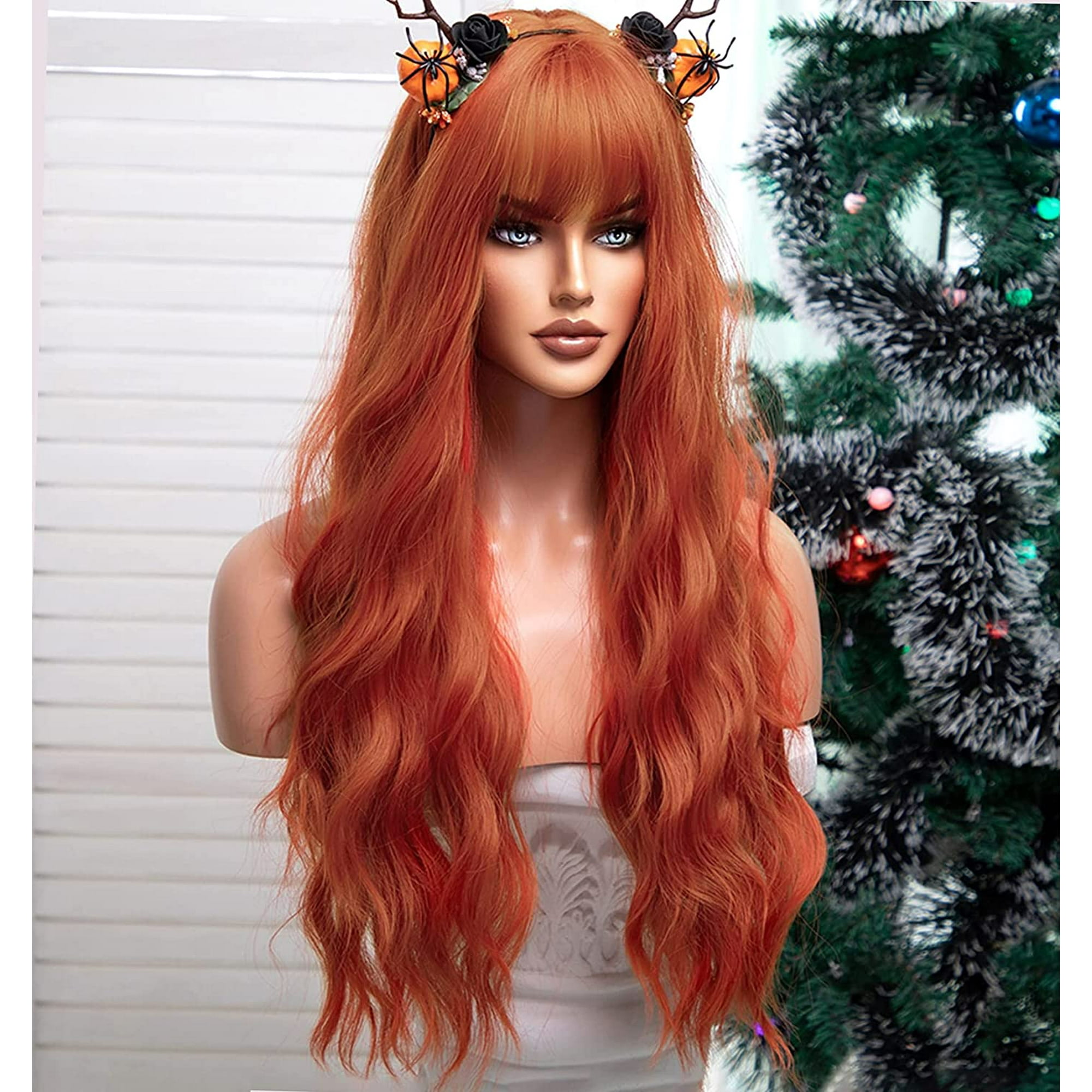 Red hair wigs with bangs discount