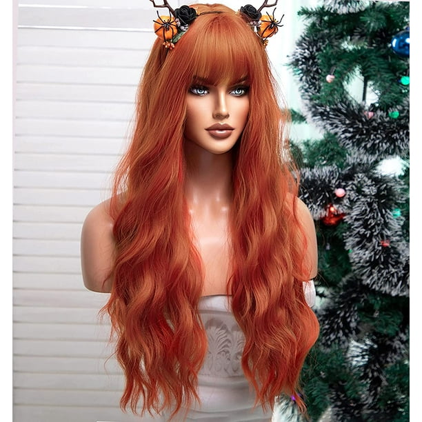 AmPm Red Wig with Bangs Synthetic Red Wigs for Women Natural