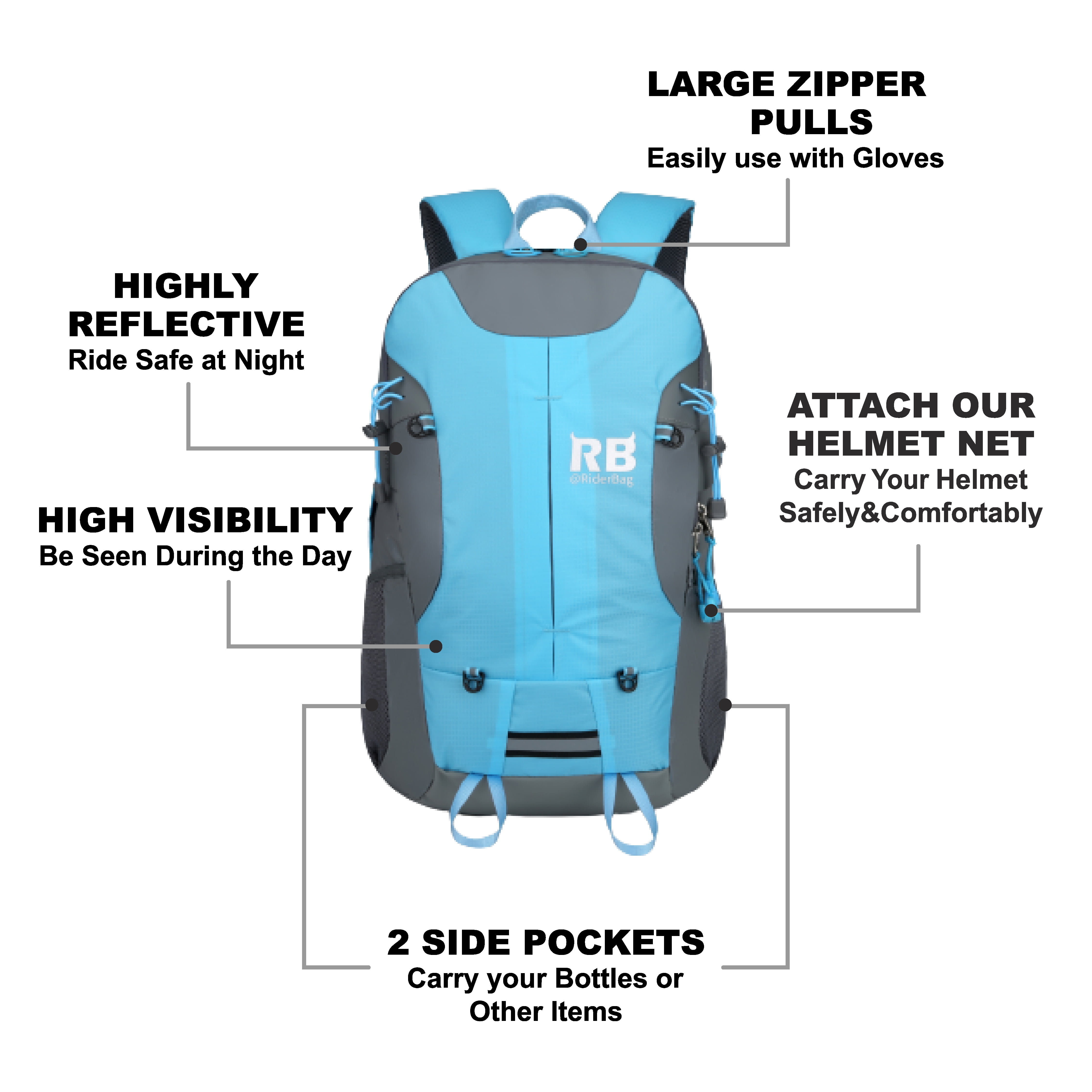 Riderbag Hi Vis Reflective Bike Motorcycle Backpack Blue