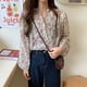 thumbnail image 2 of Camisa de mujer Blusa de gasa con estampado floral Top casual de manga larga abullonada, Albaricoque, S AweSitey AP001298-06B, 2 of 7