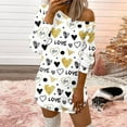 thumbnail image 1 of Heliisoer Women Loose Comfy Heart Print Pullover Off The Shoulder Mini, 1 of 5