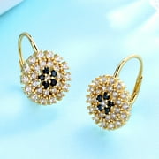 AMY AND ANNETTE 14K Gold Flower Huggie Earrings with Swarovski Crystals