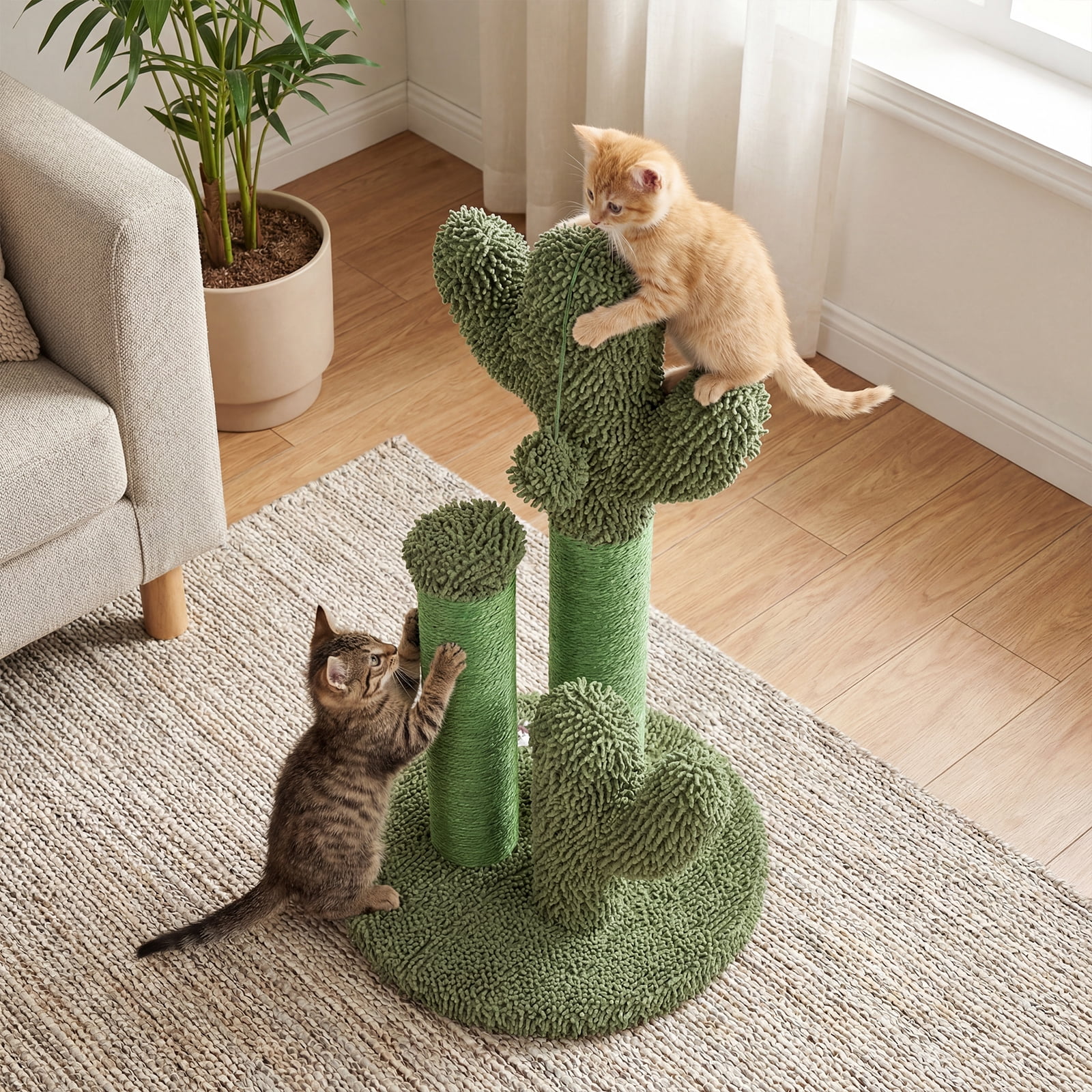 Gymax 22'' Cactus Cat Scratching Post Cute Vertical Cat Claw Scratcher w/ Sisal Rope Green