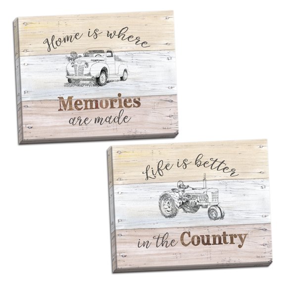 Gango Home Decor Country-Rustic Farmhouse I & II by Beth Grove (Ready to Hang); Two 20x16in Hand-Stretched Canvases