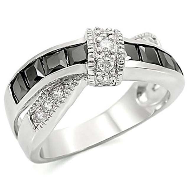 Alamode TK1494-5 Bague en Acier Inoxydable Poli pour Femmes avec Grade AAA CZ en Jet - Taille 5