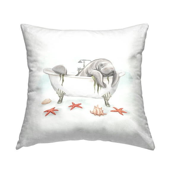Stupell Industries Manatee Swimming Bathtub Marine Animal Starfish Design by Ziwei Li Throw Pillow