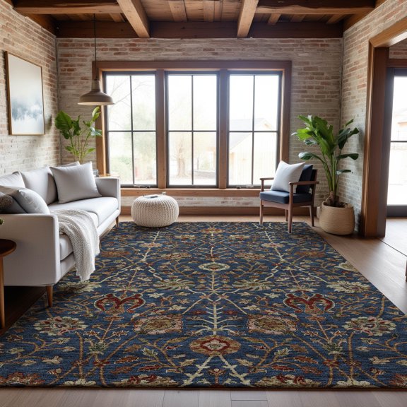 Addison Rugs Mayfield Premium Machine Washable Transitional Floral Navy Rectangle Rug, 8' x 10'