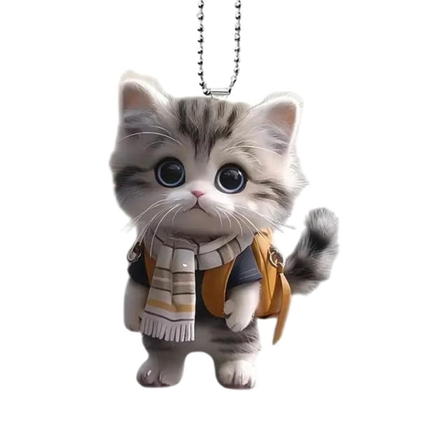 (Random Rope) Yellow Sweater With Chin Cat, New 2D Acrylic Decorative Pendant For Car Interior