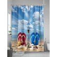 thumbnail image 5 of Coastal Tropical Shower Curtain, Beach Ocean Shell Slippers Bathroom Decor Curtains Set with Hooks, Red Bule Waterproof Fabric Home Accessories， 60 X 72 Inch Long, 5 of 6