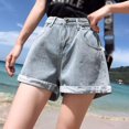 thumbnail image 2 of Korean Version Of Retro High Waist Loose All-match Rolled Edge Casual Fashion Denim Shorts, 2 of 6
