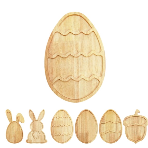 Egg Shaped Charcuterie Board Wood Easter Bunny Cutting Tray Cheese Platter Serving Board Platter Dessert Serving Tray Holiday Salad Dish Fruit Plate (C)