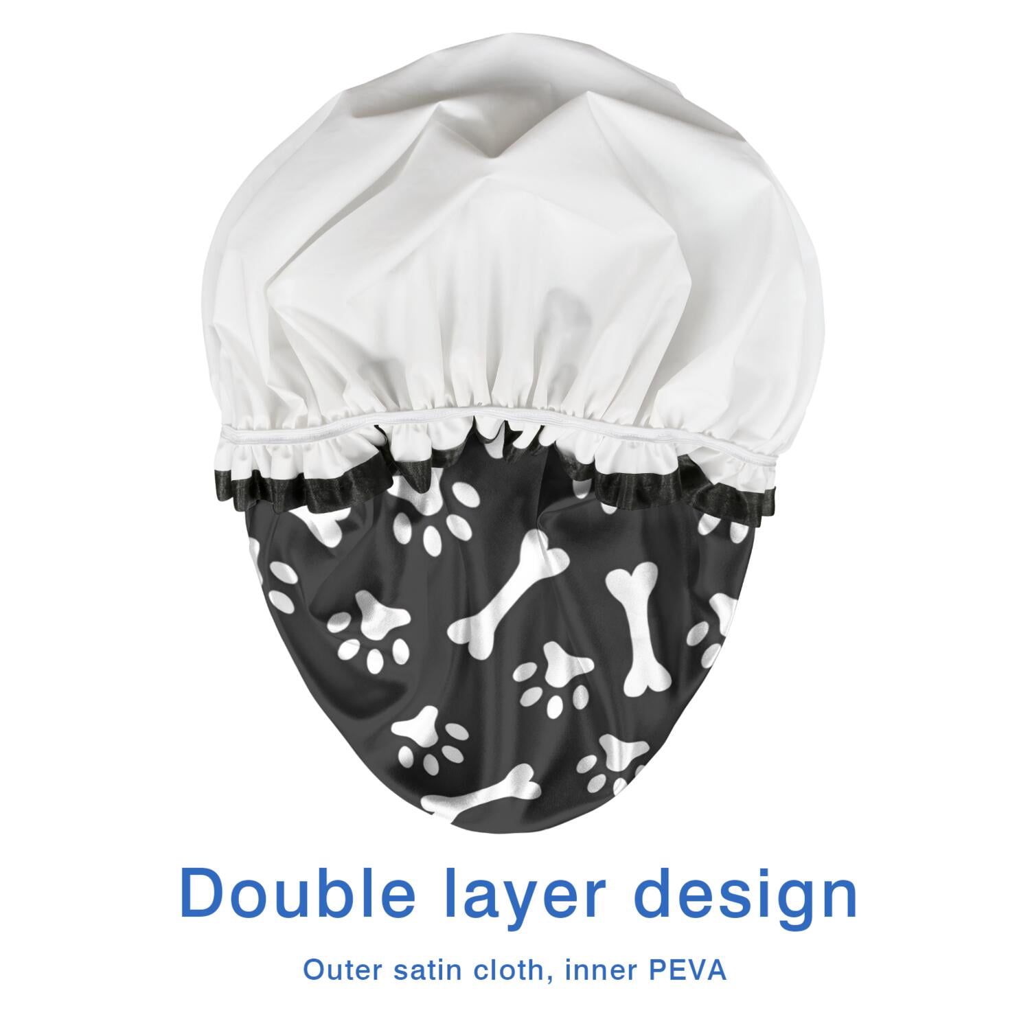 Shower Caps,Paw Prints and Bones Waterproof Shower Cap for Women 4 Pieces,Double Reusable Hair Cover for Shower PEVA Elastic Stretch Hem