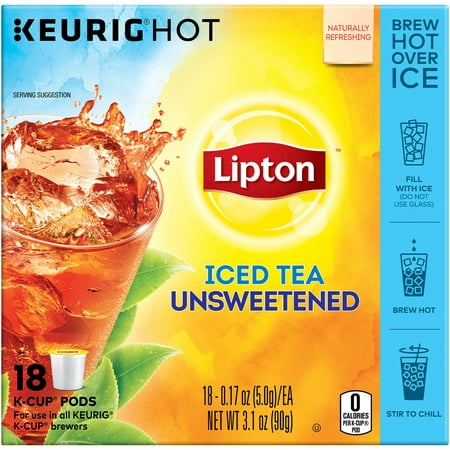 (4 Boxes) Lipton K-Cup Unsweetened Iced Tea K-Cups, 18