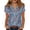 Blue, variant on Geometric Patchwork Cowl Neck Top for Women, Short Sleeve Draped Front Tunic Shirt - Lightweight Casual Summer Tee with Unique Print Multicolor XXL
