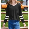 thumbnail image 6 of Dweltoz Girls Long Sleeve Shirts Striped Color Block Crewneck Tees Casual Loose Fit Tunic Tops Soft Pullover Sweatshirts Kids Big Girls Fall Back to School Clothes Size 2-13 Years,Black, 6 of 6