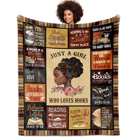 Book Lovers Gifts Blanket 50*60", Gifts for Book Lovers Women/Reader, Book Reader Gifts, Librarian Gifts, Book Blanket, Bookish Gifts, Book Gifts, African American Black Girl Reading Gifts