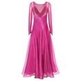 thumbnail image 4 of Alvivi Robes de Danse de Salon à Strass Pailletés pour Femmes Manches Longues en Maille Transparente Robe de Danse Moderne Rose Vif S, 4 of 7