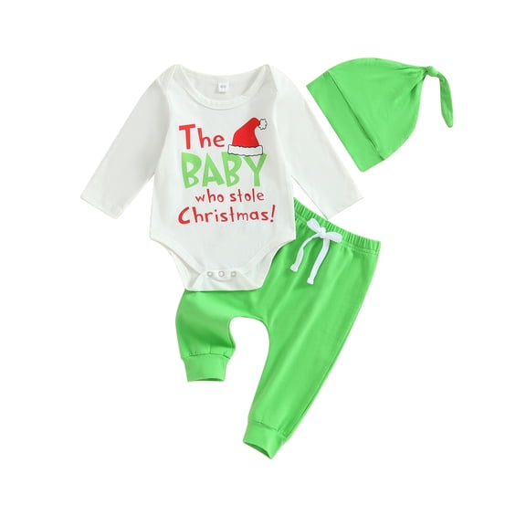 Jxzom My First Christmas Outfits Baby Boy Girl 3 6 12 18 24 Months Long Sleeve Romper One Piece Pants Hat 3Pcs Fall Winter Clothes
