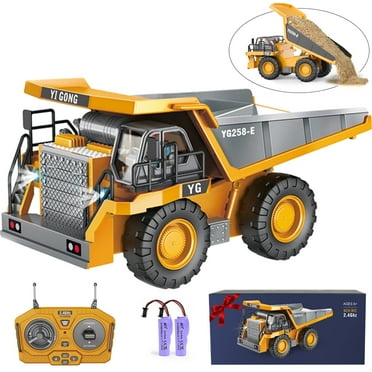 Zifadola RC Dump Truck Toy for Kids, Remote Control Construction Toys Vehicle with Metal Bed and Light/Music, Birthday Gifts for Boys Girls Age 3  Year Old