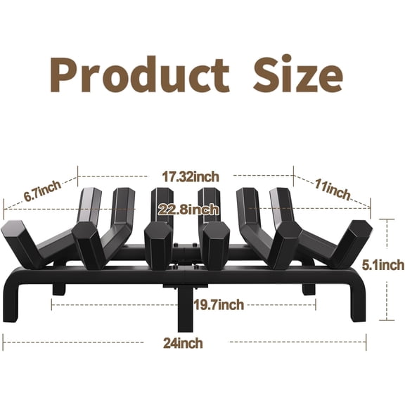 Amagabeli 24 Inch Hexagon Cast Iron Fireplace Grate - Heavy Duty Firewood Holder for Indoor/Outdoor Use