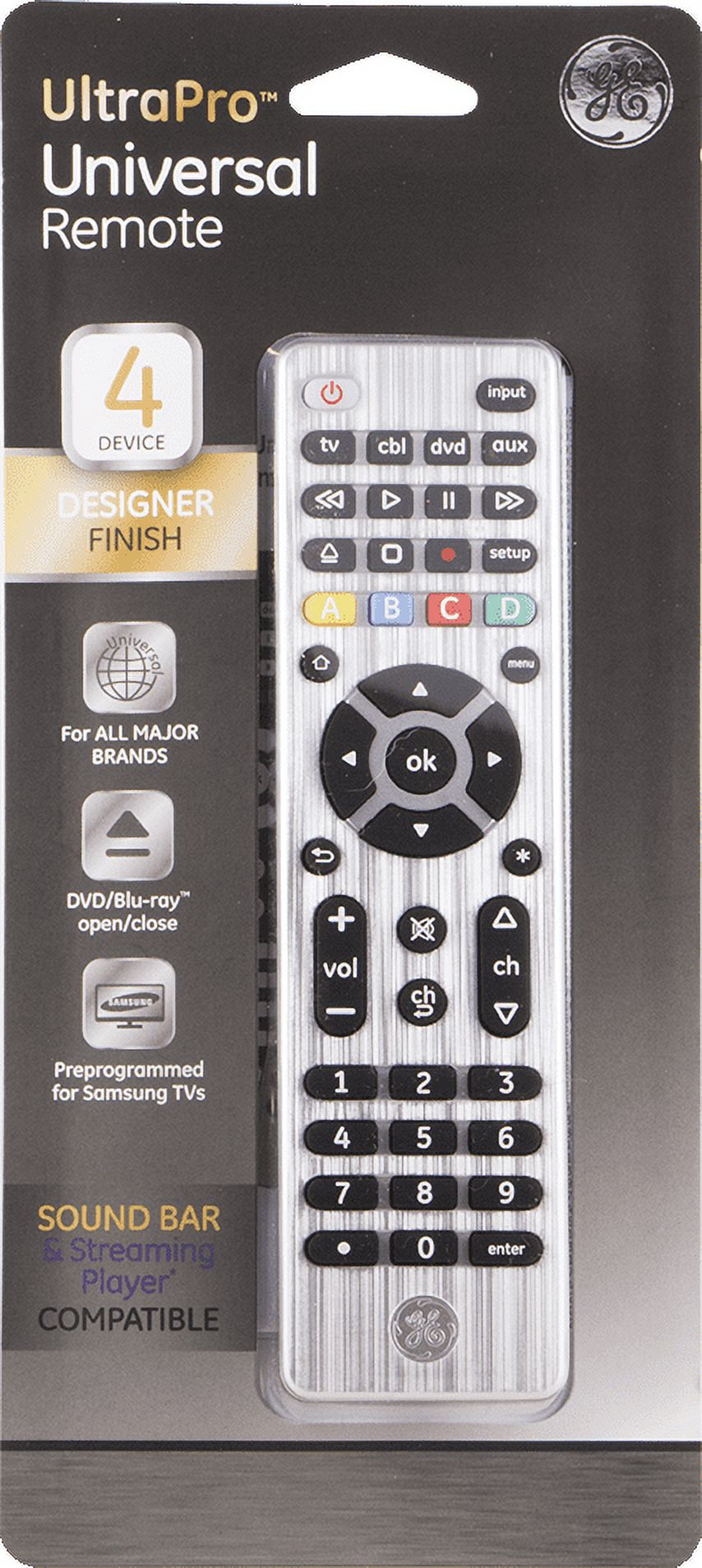 GE 4-Device Universal TV Remote Control in Brushed Silver, 33709 - image 3 of 10