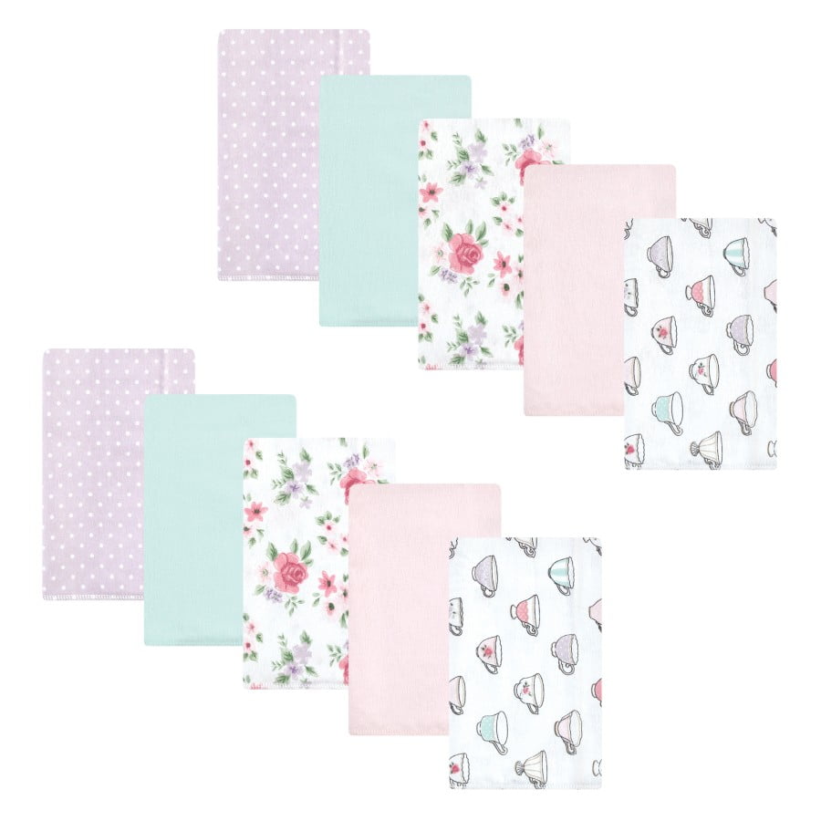 Hudson Baby Infant Girl Cotton Flannel Burp Cloths, Tea Party, One Size