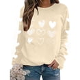 thumbnail image 4 of Women's Valentine's Crewneck Sweatshirt with Heart Print Long Sleeve Pullover for Romantic Celebrations Beige-3 M, 4 of 8